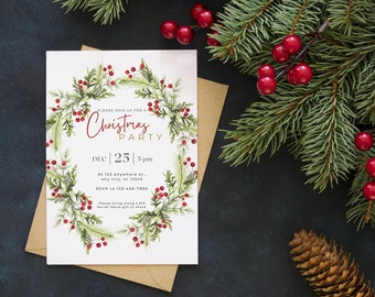 Editable Printable Christmas Party Invitation Canva Template, Party Announcement, Christmas Invitation Card Instant Download, Holiday Party