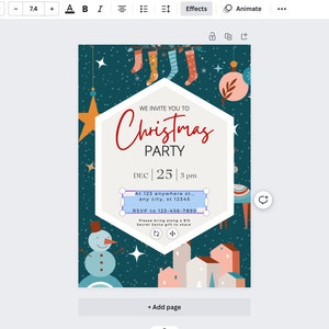 Editable Printable Christmas Party Invitation Canva Template, Party Announcement, Christmas Invitation Card Instant Download, Holiday Party image 2