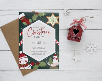 Editable Printable Christmas Party Invitation Canva Template, Party Announcement, Christmas Invitation Card Instant Download, Holiday Party