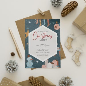 Editable Printable Christmas Party Invitation Canva Template, Party Announcement, Christmas Invitation Card Instant Download, Holiday Party image 1