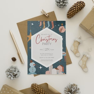 Editable Printable Christmas Party Invitation Canva Template, Party Announcement, Christmas Invitation Card Instant Download, Holiday Party