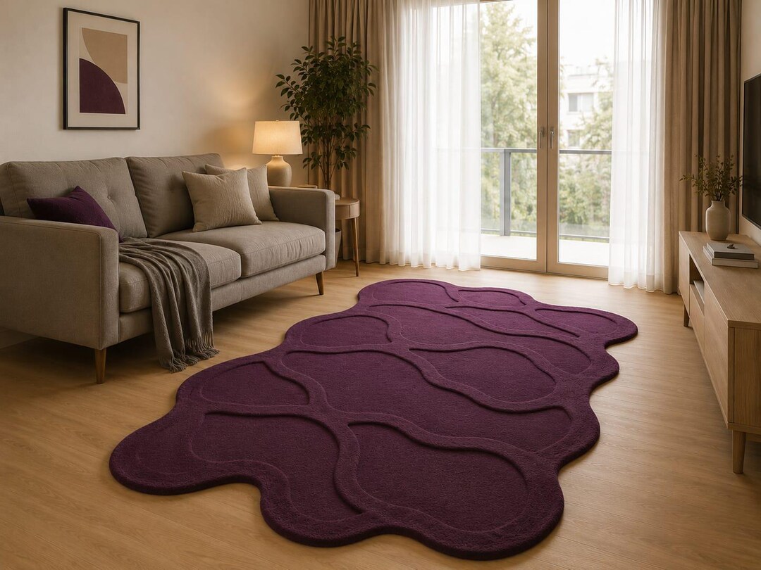 Modern Abstract Purple Area Rug Irregular Shaped Tufted Carpet ...