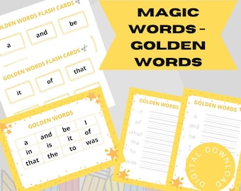 Printable sight words Magic 100 Words Golden Words M100W high frequency words flash cards reading trace and write learn to read Canva