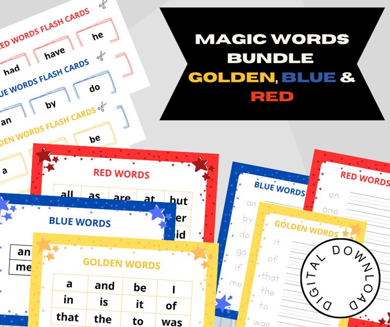 Printable Sight Words, Magic 100 Words Golden Blue Red Words M100W ...
