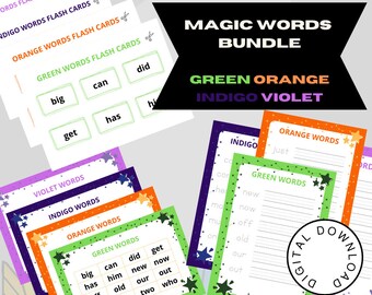 High frequency printable sight words worksheets | Magic 100 Words Green Orange Indigo Violet Words M100W | Learn to read | Flash cards