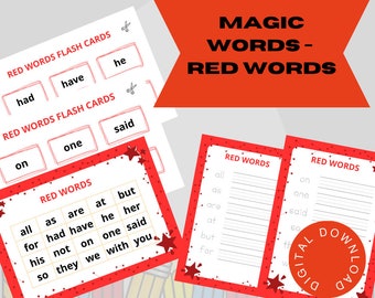 Printable sight words worksheets high frequency sight words flash cards digital download reading based on Magic 100 Words Red Words M100W