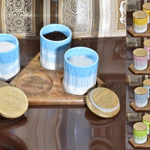 Stylish Leaf Pattern Storage Large Ceramic Love Jars with Wooden Lids - Pack Of 3