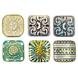 Shilpware Gold Square Ceramic Knob | Handmade Multicolor Drawer Pulls | Elegant Cabinet Door Handles | Signature Series Hardware