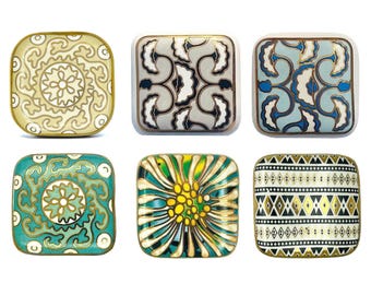 Shilpware Gold Square Ceramic Knob | Handmade Multicolor Drawer Pulls | Elegant Cabinet Door Handles | Signature Series Hardware
