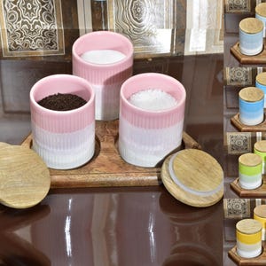 Stylish Storage Large Ceramic Love Jars with Wooden Lids - Pack Of 3