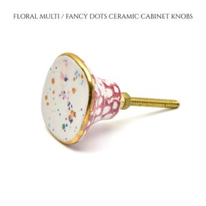 Floral Ceramic Cabinet Knob | Grey, Fancy Dots | SHILPWARE