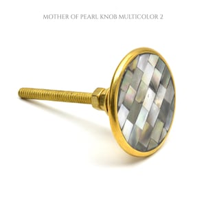 Mother of Pearl Cabinet Knob | Round Drawer Pull, Multi color Inlay | SHILPWARE