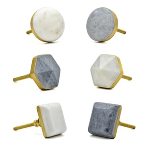 Rechthoek | Ronde ladeknoppen van marmer en messing onderstel | deurknoppen | SCHILDPAD