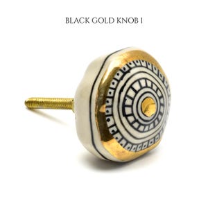 Ceramic Knob | Hand-Painted  Black and Gold Traditional Cabinet Hardware | SHILPWARE