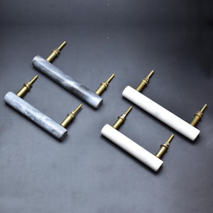 Luxurious Round Marble and Brass Draw Handles for Cupboard
