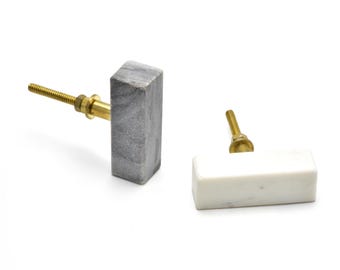 Rectangle | Round Marble and brass base pull drawer knobs | door knobs | SHILPWARE