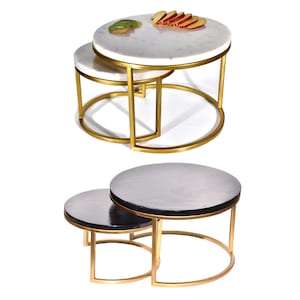 Premium Round Marble & Brass Stand for Pizza and Cakes