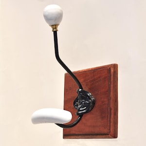 Stylish Ceramic & Iron Coat Wall Hook with Wood Base