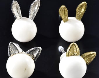 Adorable Rabbit and Bunny Ears Resin Cabinet Knob Handmade Designer Touch