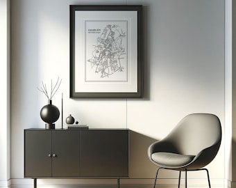 Haarlem kaart print, Haarlem stad, Holland print, Haarlem kaart poster, Haarlem, zwart-wit kaart, Haarlem kaart, Nederland