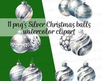 Christmas Ball, Card, Watercolor Clipart PNG, Xmas Festive Clipart, Holiday Clipart, commercial use clipart Templett Corjl Canva friendly