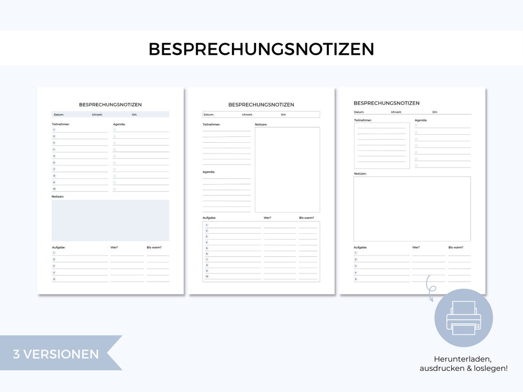 Besprechungsnotizen Vorlage Gesprächsnotizen Meeting - Etsy.de