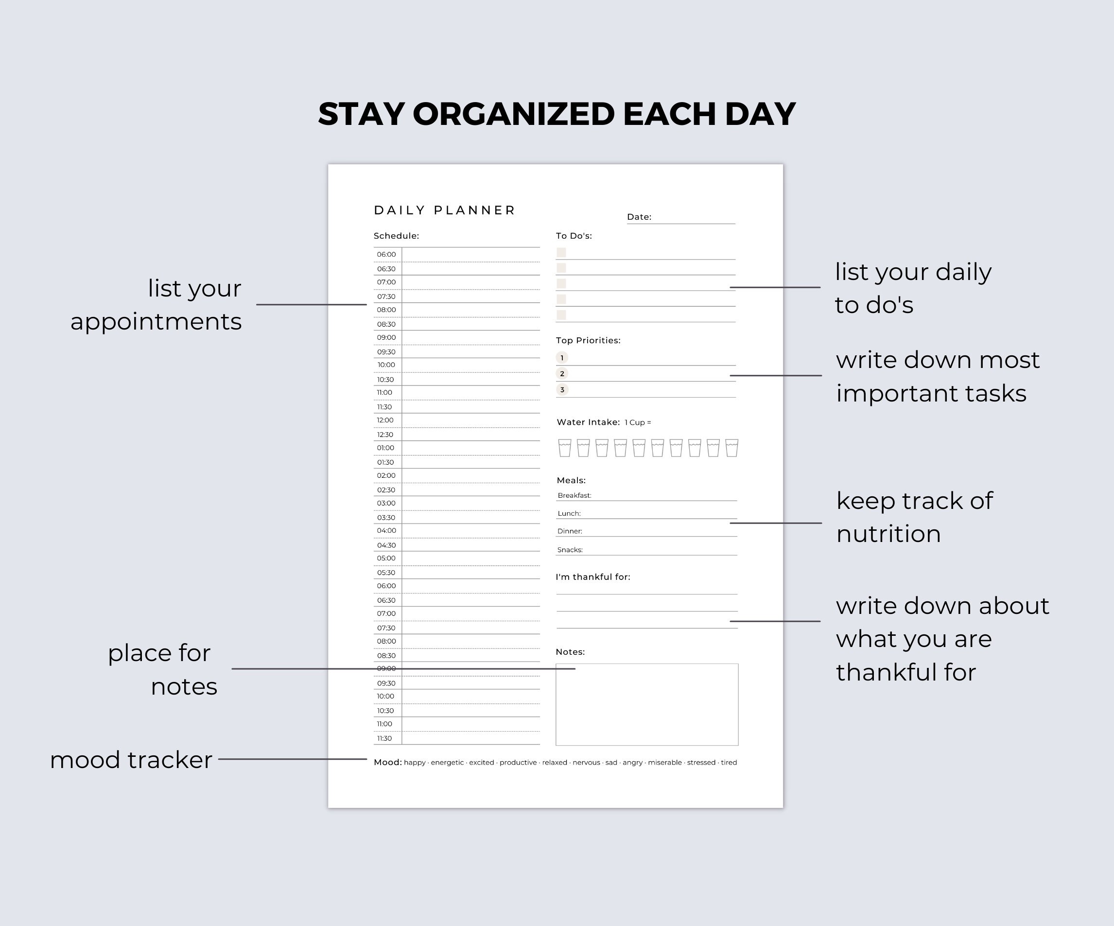 Undated Daily Planner Printable Daily Planner Day Planner Etsy