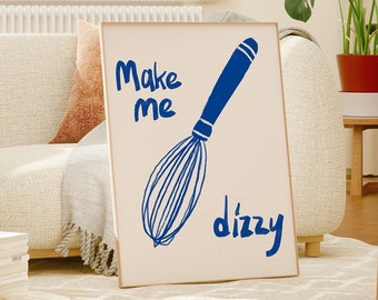 Póster minimalista de batidor de cocina - Impresión en lienzo con tipografía azul