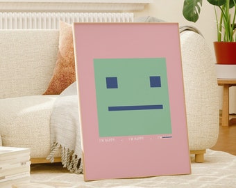 Minimalist Happy Face Poster - Mid-Century Modern Abstract Canvas Art