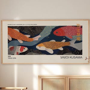 Op Yayoi Kusama geïnspireerde poster | Panoramische muurkunst | Japanse muurkunst | Abstracte kunst | Galerij muurkunstafdruk | Moderne kunst | Woondecoraties