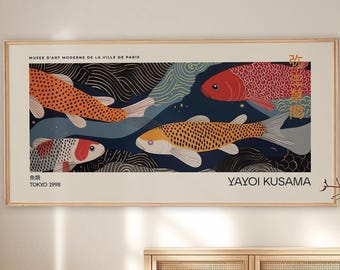 Yayoi Kusama-inspirerad poster | Panoramabild av väggkonst | Japansk väggkonst | Abstrakt konst | Galleriväggkonsttryck | Modern konst | Heminredning