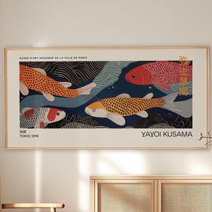 Yayoi Kusama-inspirerad poster | Panoramabild av väggkonst | Japansk väggkonst | Abstrakt konst | Galleriväggkonsttryck | Modern konst | Heminredning