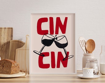 Cin Cin Poster | Canvas Poster | Kitchen Wall Art Poster | Mid-Century Modern | Wall Art | Home Decor | Wall Art Print | Unique Gift