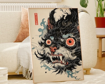 Japanese Canvas Art Poster - Traditional Ukiyo-e Style Feline Wall Art for Cat Lovers