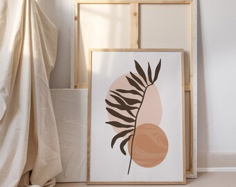 Boho Botanical Leaf Poster for Dining Room - Minimalist Canvas Wall Art