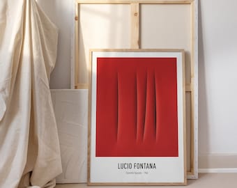 Lucio Fontana Röd Abstrakt Poster för Vardagsrum - Canvastavla