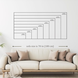 a living room with a large sofa, a potted plant, and a wooden side table. The sofa is described as being 70 inches (180 centimeters) long.