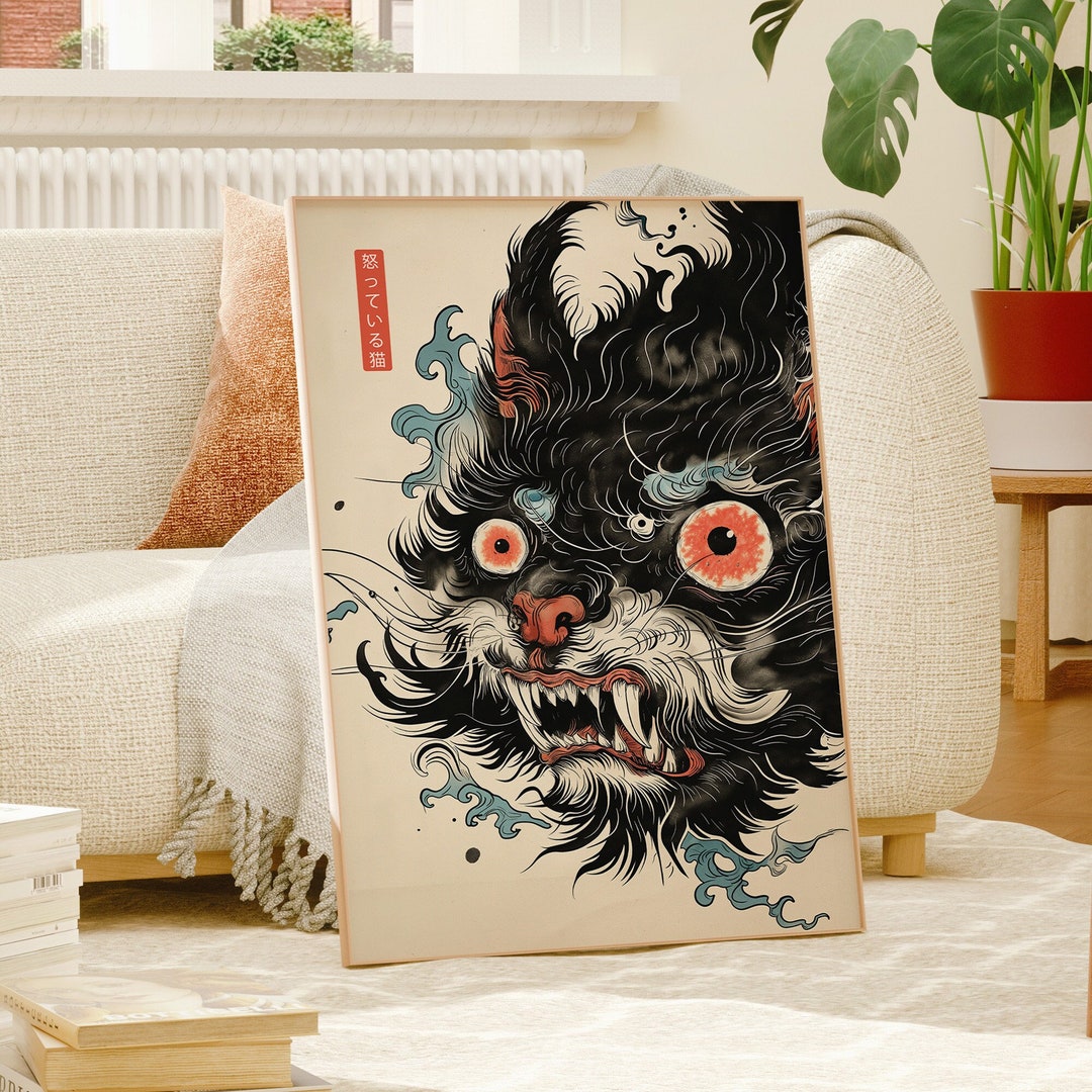 Japanese Canvas Art Poster - Traditional Ukiyo-e Style Feline Wall Art ...