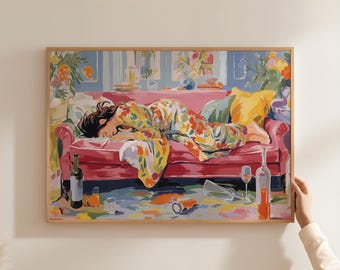 Sleeping Girl Couch Art - Modern Relaxed Home Decor Canvas Print