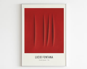 Lucio Fontana Red Abstract Art Print for Home Office - Modernist Digital Download