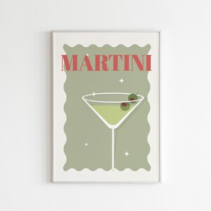 Cocktail Martini Print / Impresión digital / Bart Cart Prints / Descarga digital / Impresión minimalista / Arte de pared imprimible / Carteles de cócteles