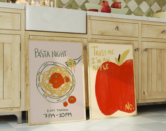 Juego de 2 pósteres artísticos para una noche de pasta - Lienzos modernos para la cocina