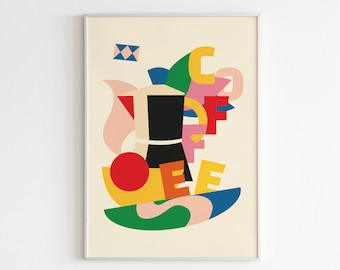 Modern Coffee Print for Kitchen - Abstract Colorful Wall Art Digital Download