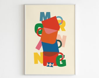 Modern Coffee Cup Art Print for Kitchen - Colorful Wall Decor Digital Download