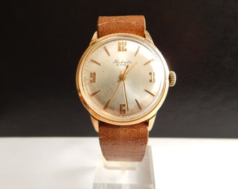 Raketa vintage mechanical watch, AU 20 Micron gold plated case, 1970s Men's Soviet watch Raketa.