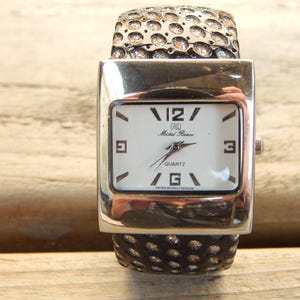 Michele Square Stainless Watch with White Dial and Black Leather Strap Womens Square leather band black michele watches women: Best Prices  main image 4