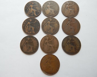Un lote. GB Un centavo Eduardo VII -1904,05,06,10 .George V -1911,12,15,16,17,22.