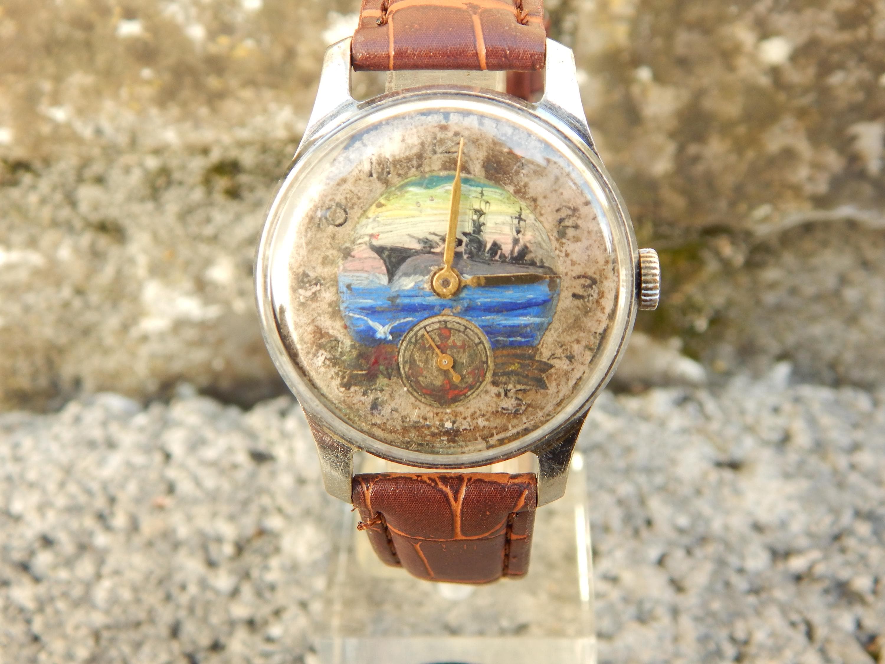 Ultra Rare Soviet Watch Pobeda 2-mchz Dial Hand-painted 1950s. - Etsy