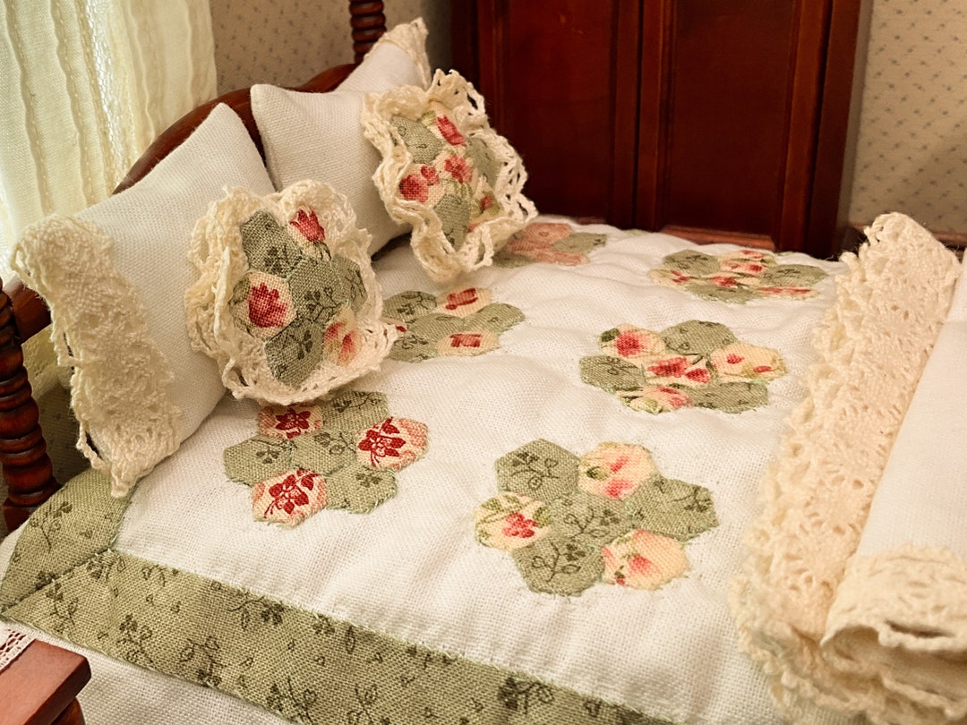 A Dolls House Patchwork Quilt for Fall Autumn With Lace Etsy