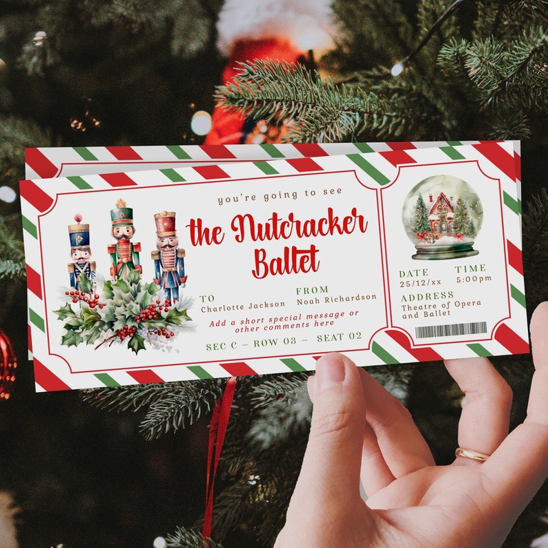 Christmas Nutcracker Ballet Gift Ticket, Editable Template for Any